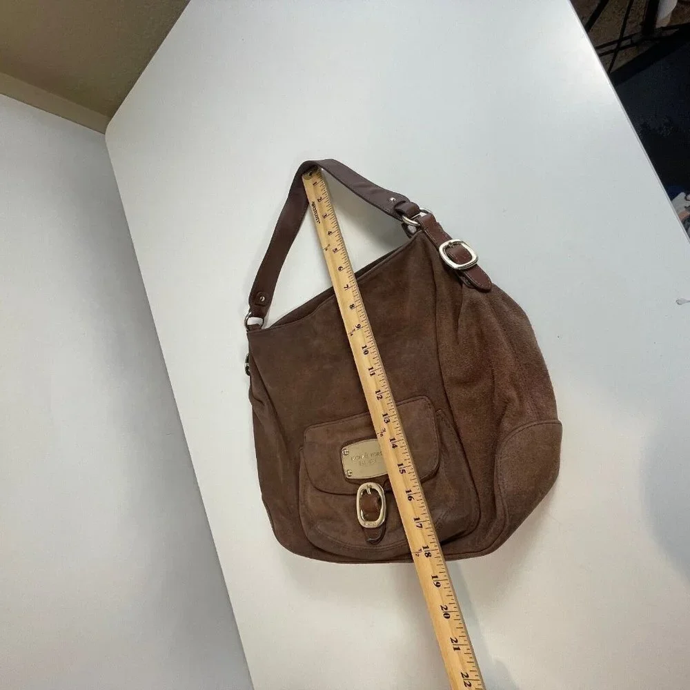 Michael Kors Hudson Downtown Suede‎ Hobo Bag Purse Brown Lined Gold Buckle